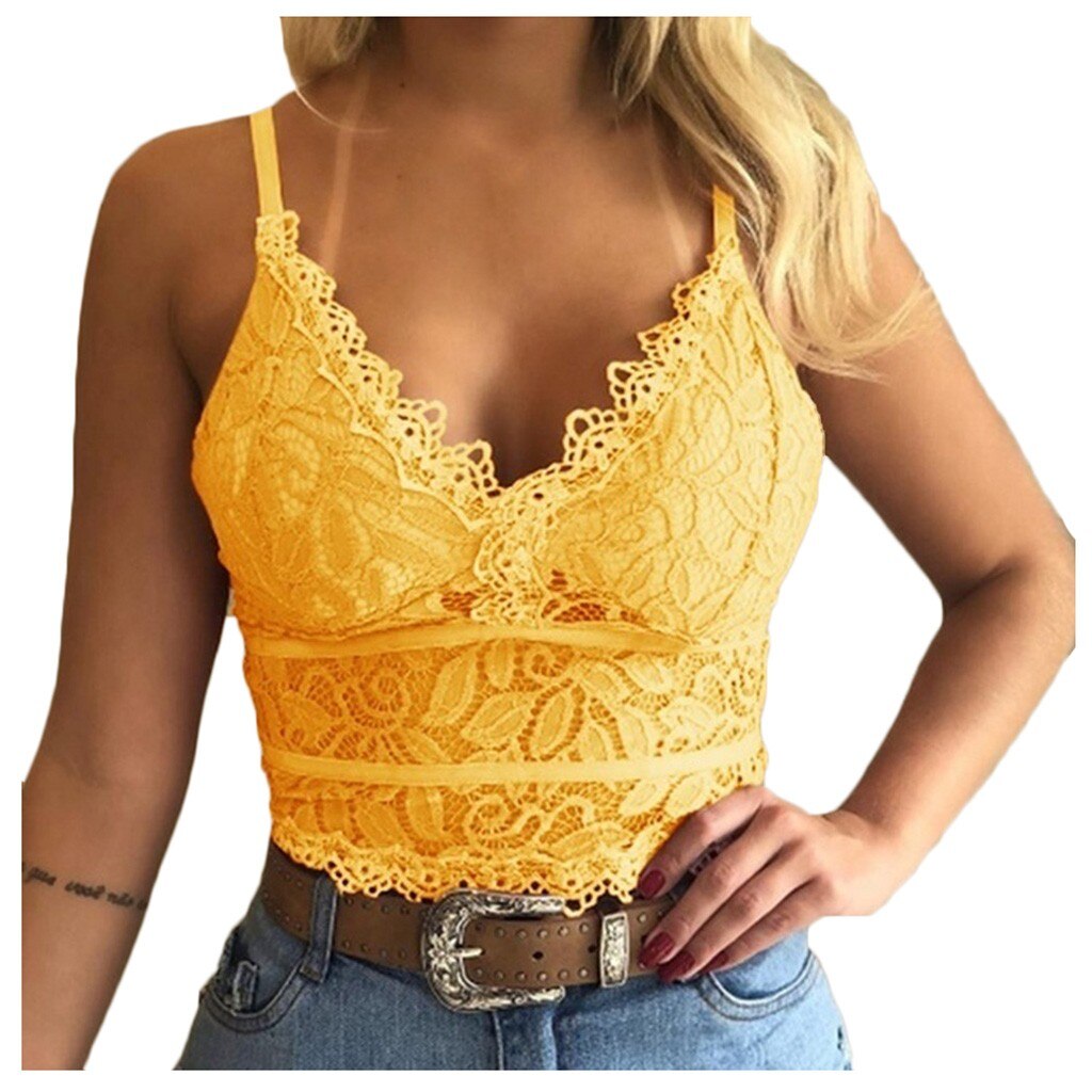 Women Lace Vest Tank Tops Yoga Summer Bralette Wireless Bra Sexy V-Neck Tee Crop Top Camisole Feminino Lingerie Plus Size 3XL