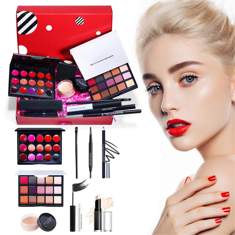 Sdattor 8Pcs Essential MakeUp Starter Set All-In-0ne Professional Makeup Gift Kit With Eyeshadow Lip Gloss Concealer Stick Masca