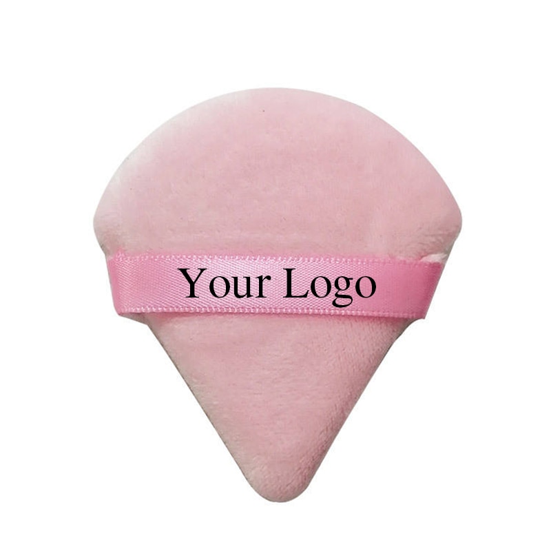 Custom Logo Pink Black Reusable Microfib Cotton Makeup Remover Pads Triangular Loose Powder Makeup Beauty Tool on Tag